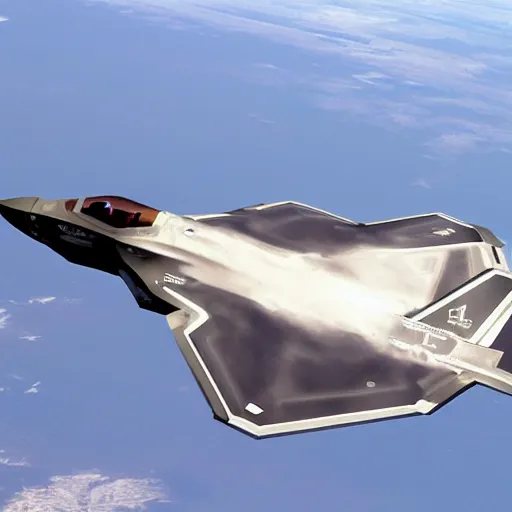 Prompt: The F-35 in the style of the Space Shuttle, black belly, white cloth top