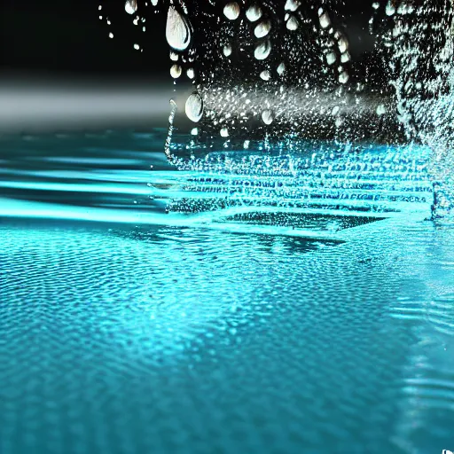 Image similar to Splashing Water, Hyperrealistic Simulation, Refractions and Subsurface Scattering, Octane Renderer, Redshift, Ultra Settings, Photorealistic Rendering, Raytraced Lights and Shadows, Depth of Field, Hyperdetailed, Wallpaper