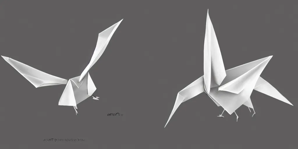 Image similar to origami bird flying, digital art, artstation