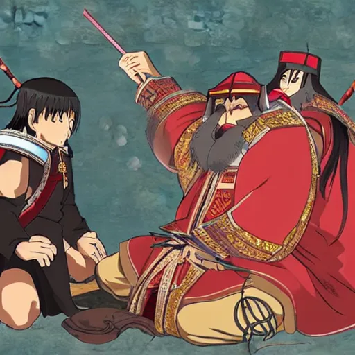 Prompt: Genghis Khan watching anime