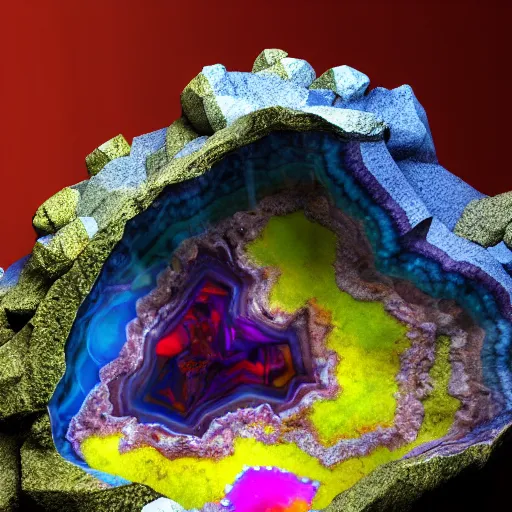 Image similar to ( a skeleton in a colorful geode ), ( ultra realistic, ultra 4 k, provided by unreal engine, artstation, archeological discover, realisms, photography )