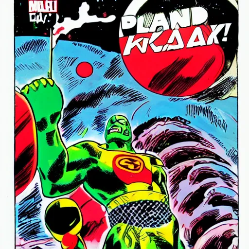 Image similar to elon musk eating a planet by jack kirby, new gods comic book cover