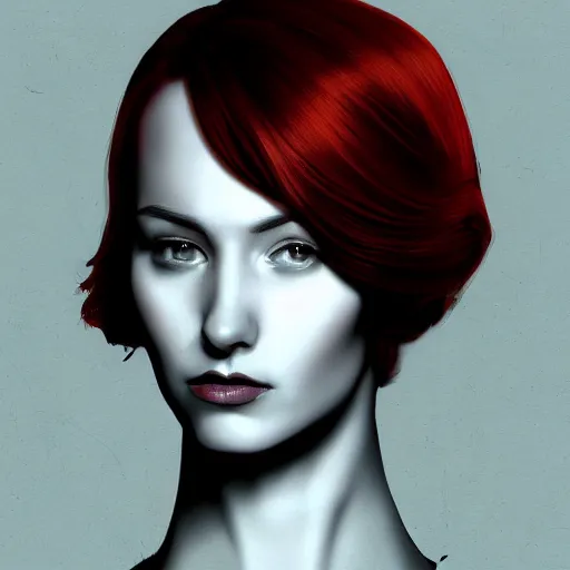 Image similar to a beautiful red haired woman, symmetrical portrait. dieselpunk. 4k hd, digital art, concept art