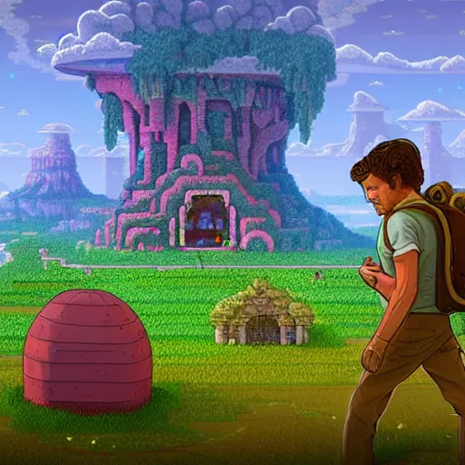 Image similar to a portal to terraria. detailed. rule of thirds. intricate. sharp focus. wide angle. unreal engine 8 k. painting by wes anderson and scott listfield