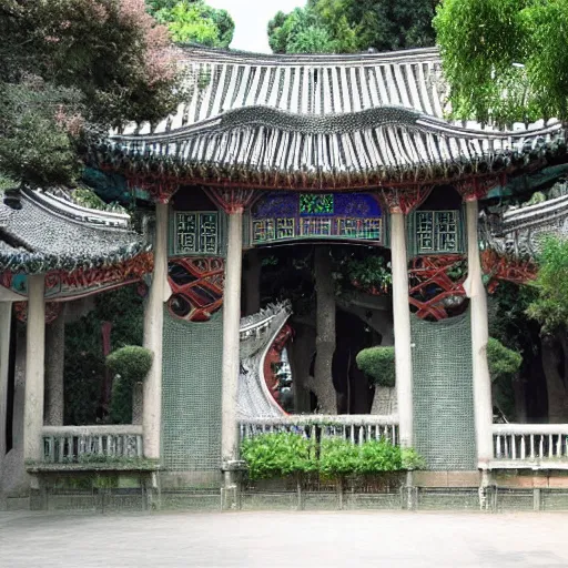 Image similar to a building designed by antonio gaudi in china suzhou gardens