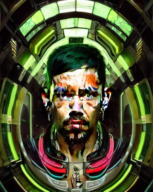 Prompt: portrait of a beautiful cyberpunk amazonian mike shinoda wearing a silver green, beautiful symmetrical face, fantasy, regal, by stanley artgerm lau, greg rutkowski, thomas kindkade, alphonse mucha, loish, norman rockwell.