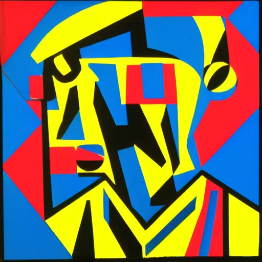 Prompt: Geometrical Suprematism art of a portrait of Saul Goodman
