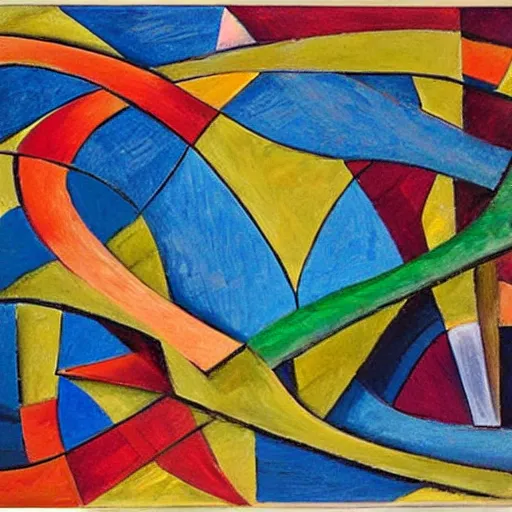 Image similar to a transition bridge providing the path to the future , abstract art in the style of cubism