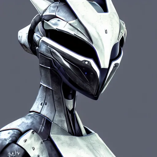 Prompt: bust shot of a cute stunning robot anthropomorphic female dragon, with sleek silver armor, a black OLED visor over the eyes, highly detailed digital art, furry art, anthro art, sci fi, warframe art, destiny art, high quality, 3D realistic, Furaffinity, Deviantart