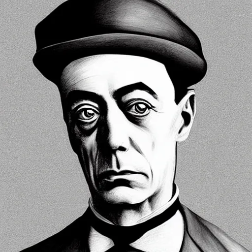 Prompt: buster keaton drawn by mort drecker