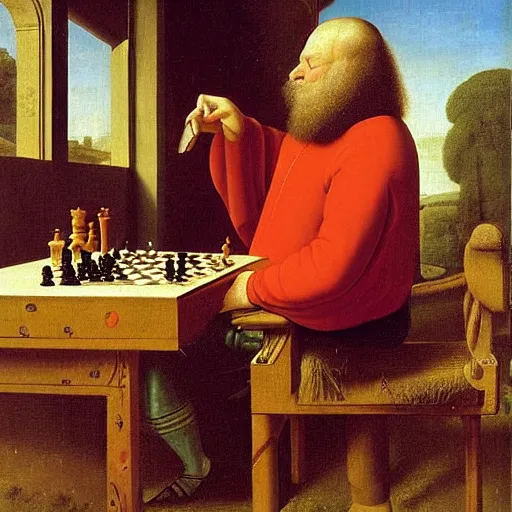 Prompt: portrait of a medieval King playing chess by George Stubbs, renaissance painting, oild painting, old master