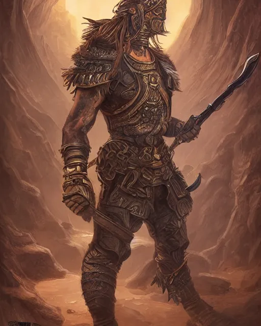 Image similar to digital painting of incan lancer, by filipe pagliuso and justin gerard, symmetric, fantasy, highly detailed, realistic, intricate, portrait, sharp focus, tarot card