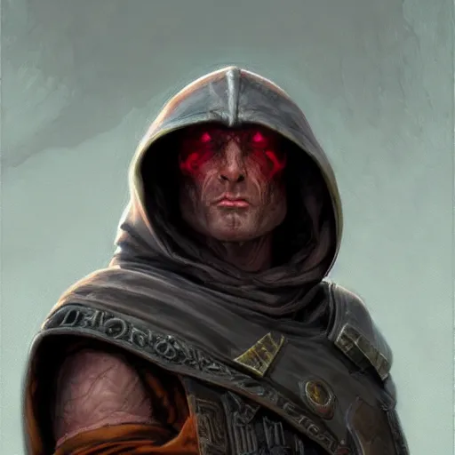 Image similar to the hooded doomslayer as a realistic d & d fantasy character, closeup portrait art by donato giancola and greg rutkowski, vintage retro, realistic face, digital art, trending on artstation, symmetry!!