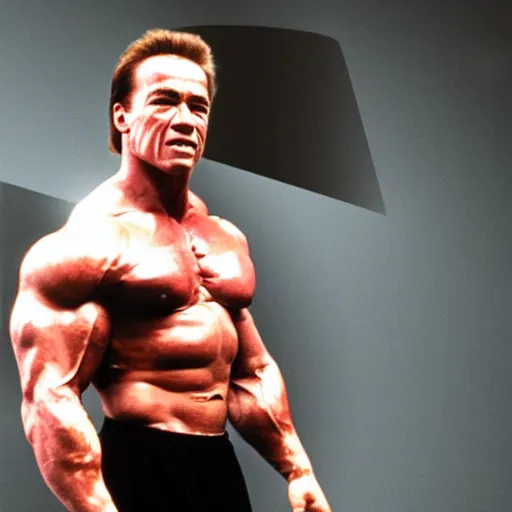 Prompt: Arnold Schwarzenegger bodybuilding wearing a Darth Vader helmet