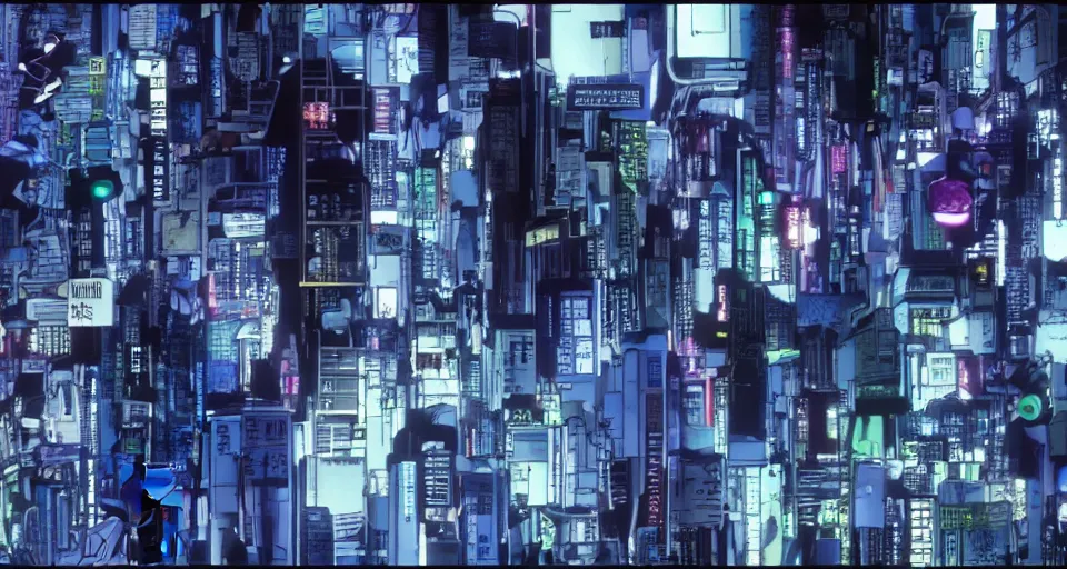 Prompt: Generative adversarial network. Neural net. Screenshot from an episode of the anime 'Ghost in the shell: Stand Alone Complex' (2003). Produced by 'Production I.G'. Original manga by Masamune Shirow. Art direction by Kazuki Higashiji and Yuusuke Takeda.