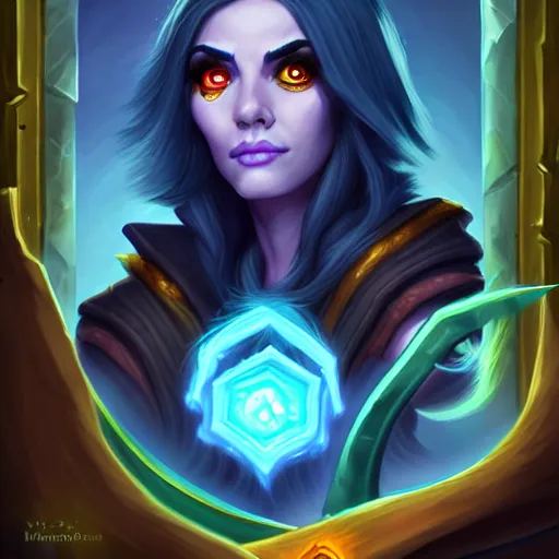 Image similar to Portrait of a sorceress, Hearthstone official trending art, exagerated accurate details, trending on MasterpieceStation in category 'Perfect eyes'