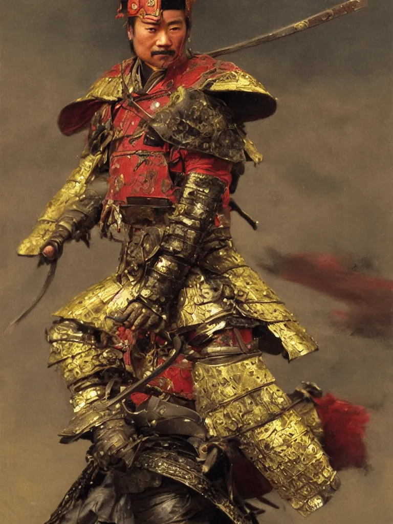 Prompt: close up of a seasoned samurai in full armor, cinematographic shot, by vladimir volegov and alexander averin and delphin enjolras and daniel f. gerhartz