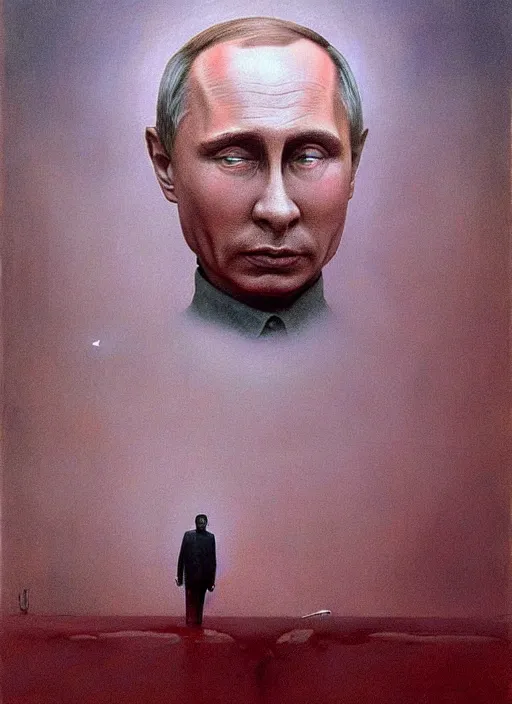 Image similar to Painting in a style of Beksinski featuring Vladimir Putin