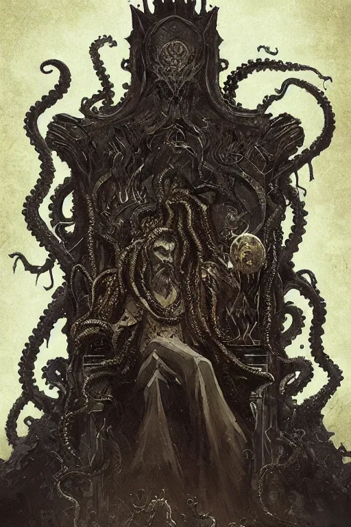 Prompt: lovecraftian king on a throne, digital art, in the style of greg rutkowski, trending on artstation