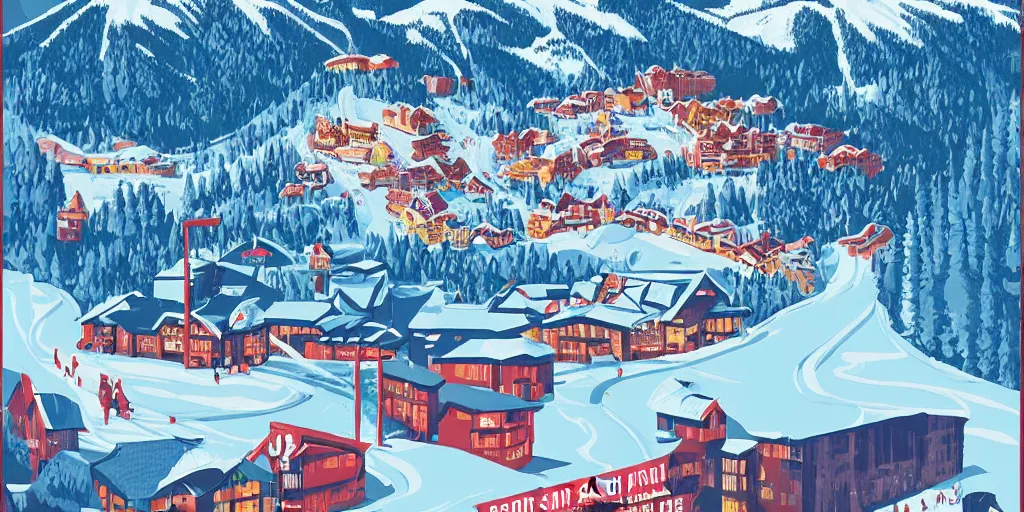 Prompt: poster for a ski resort