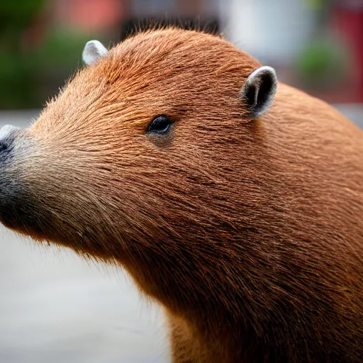 Image similar to a high quality photo of an antropomorphic capybara wearing a suit, 8k, digital art