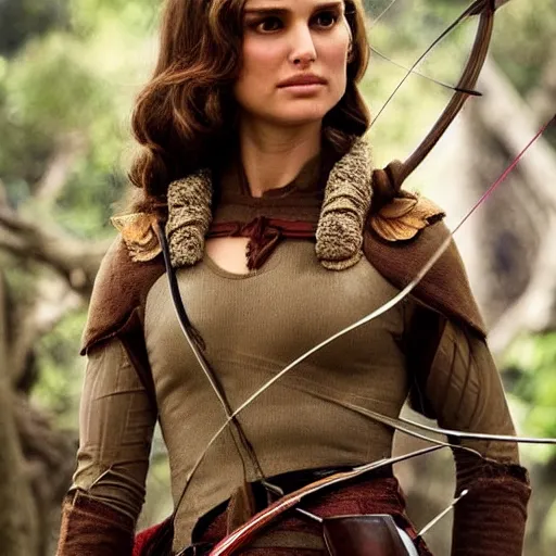 Image similar to Natalie portman as a beautiful archer in a fantasy