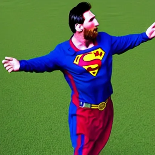 Image similar to a still of Messi as Superman