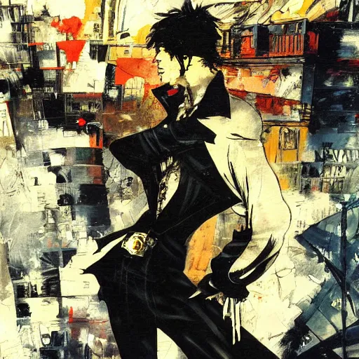 Image similar to the unforgivable sailor named ( corto maltese ) dreaming about the forbidden streets of valparaiso and its tango feelings, oil on canvas by dave mckean and yoji shinkawa