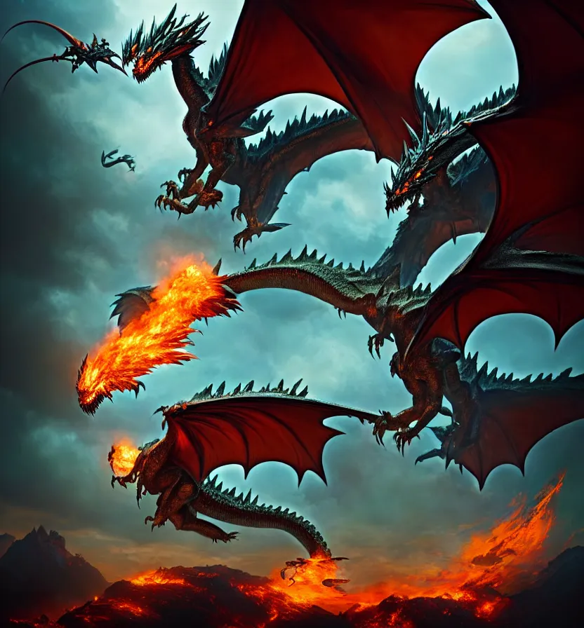 Prompt: fantasy creature setting, a flying dragon with huge wings, scales, smoke, fire by andreas rocha, peter mohrbacher, monster hunter rise 8 k 3 d photoreal rich detail photography