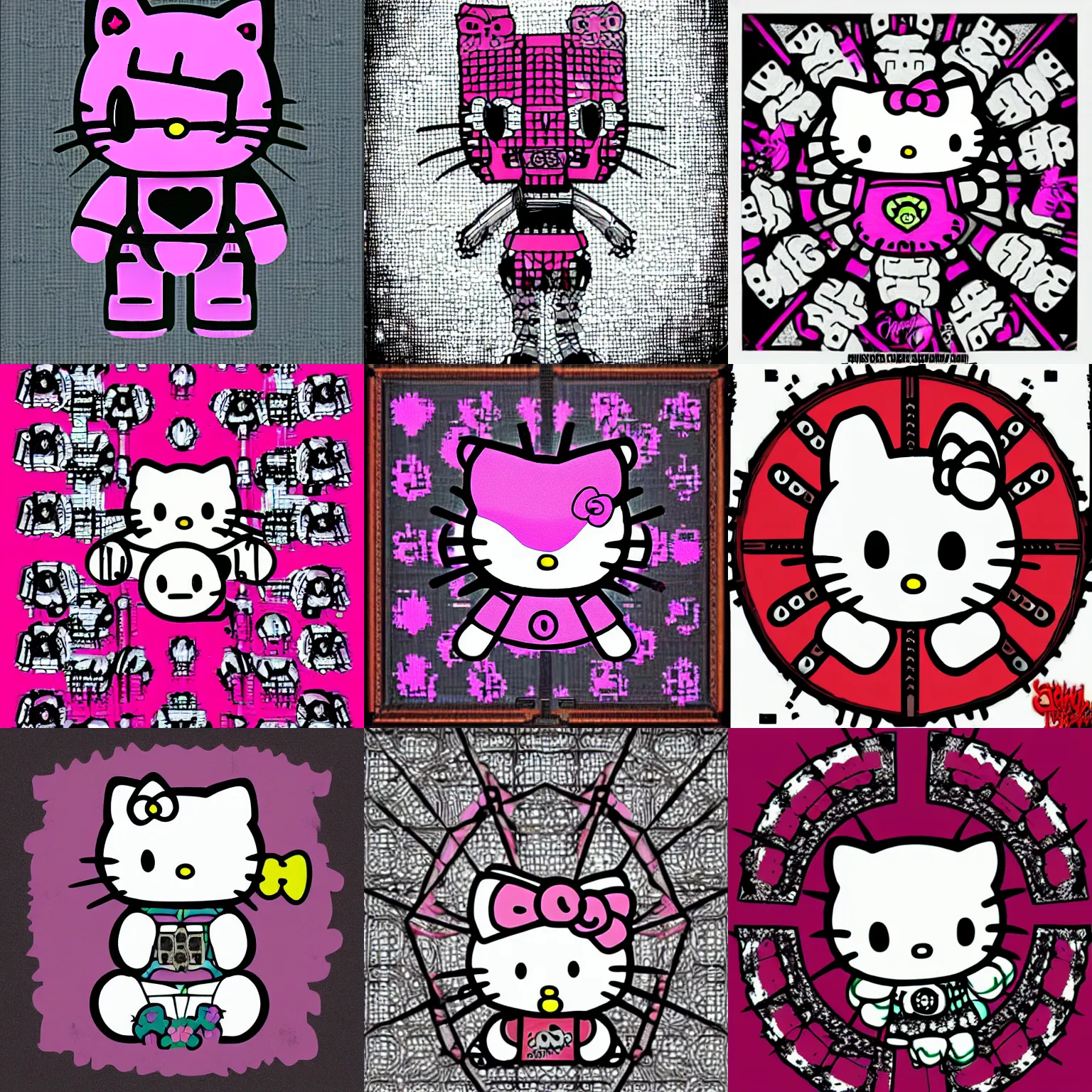 Prompt: hellokitty hellraiser in the style of giger