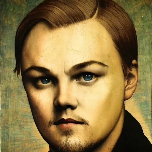 Prompt: dicaprio by davinci, oil canvas