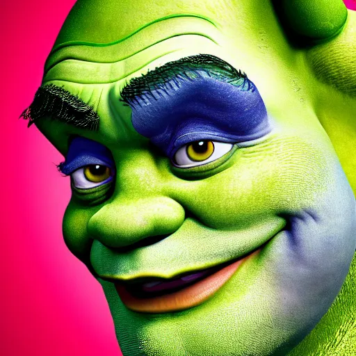 Image similar to shrek portrait, he is wearking clown makeup