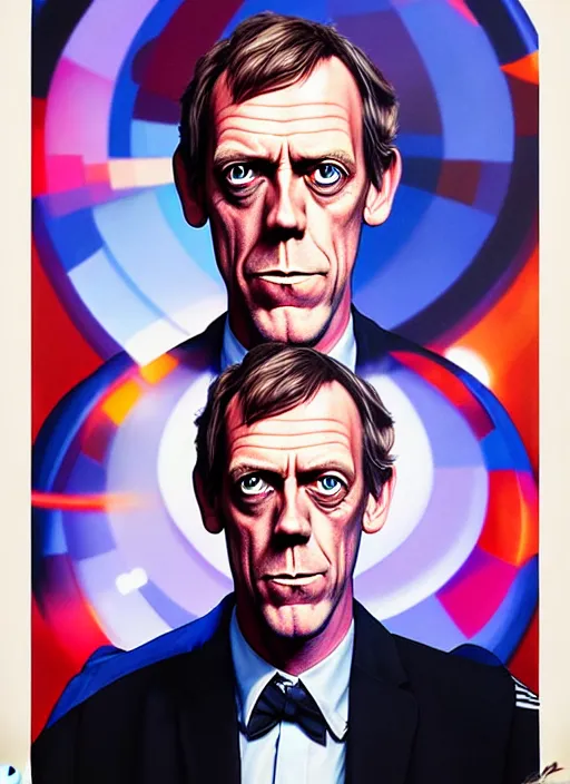 Image similar to portrait of hugh laurie standing next to the tardis from doctor who, portrait, pixar style, by tristan eaton stanley artgerm and tom bagshaw.
