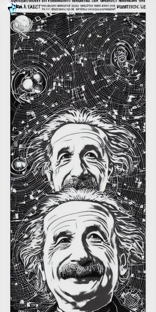 Image similar to portrait of albert einstein in front of a space - time diagram, by laurie greasley