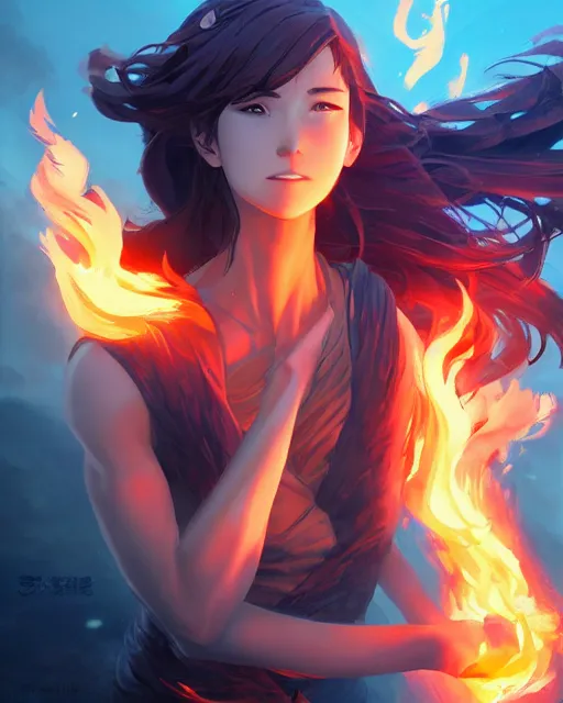 Image similar to the goddess of fire, spunk and intense beauty, full shot, atmospheric lighting, detailed face, by makoto shinkai, stanley artgerm lau, wlop, rossdraws