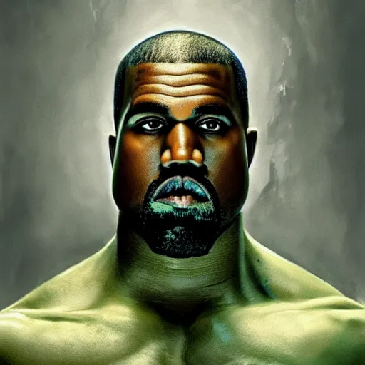 Prompt: Portrait of Kanye West as the Hulk, amazing splashscreen artwork, splash art, head slightly tilted, natural light, elegant, intricate, fantasy, atmospheric lighting, cinematic, matte painting, by Greg rutkowski