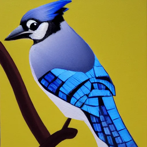 Prompt: a blue jay simplistic painting.