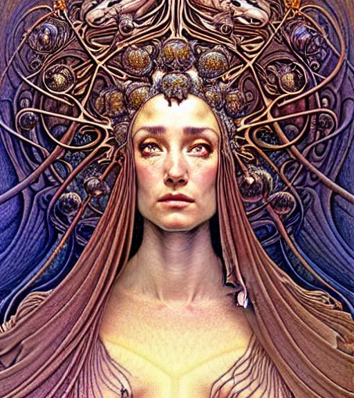 Image similar to detailed realistic beautiful young cher queen of mars portrait by jean delville, gustave dore and marco mazzoni, art nouveau, symbolist, visionary, baroque, iridescent fractal details. horizontal symmetry by zdzisław beksinski, iris van herpen, raymond swanland and alphonse mucha. highly detailed, hyper - real, beautiful