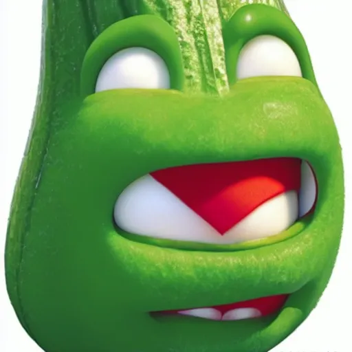 Prompt: larry the cucumber from veggie tales and he has tall humanoid legs and high - heels