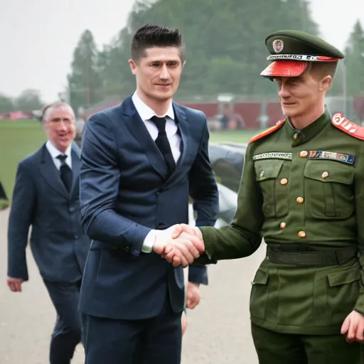 Prompt: robert lewandowski shaking hands with german dictator