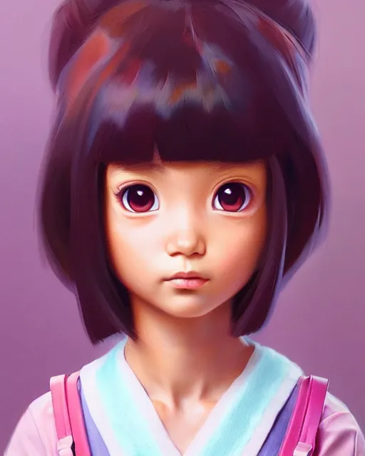 Image similar to real girl dora the explorer wearing her cloth made from leather, fine detail!! anime!! realistic shaded lighting!!, kim hyun joo, digital painting by ilya kuvshinov, magali villeneuve, artgerm, jeremy lipkin and michael garmash and rob rey