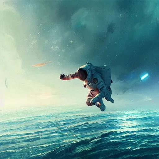 Image similar to an astronaut lost in the ocean,digital art,detailed,ultra realistic,art by greg rutkowski