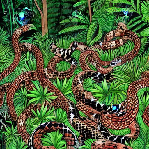 where's wally, in a dense jungle with snakes | Stable Diffusion | OpenArt