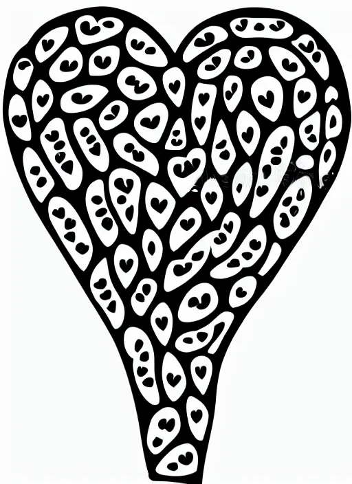 Image similar to a black and white graphic of a heart made up of smaller hearts outline vector illustration