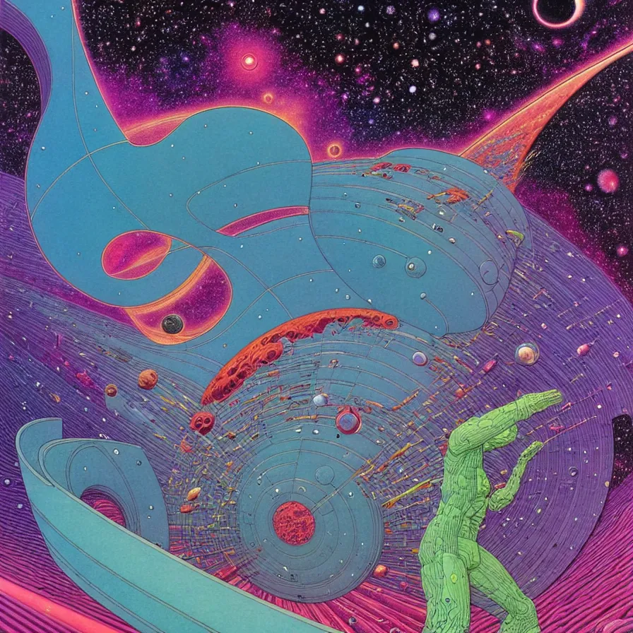 Prompt: ( ( ( ( the dimensional gap at the end of the galaxy ) ) ) ) by mœbius!!!!!!!!!!!!!!!!!!!!!!!!!!!, overdetailed art, colorful, artistic record jacket design