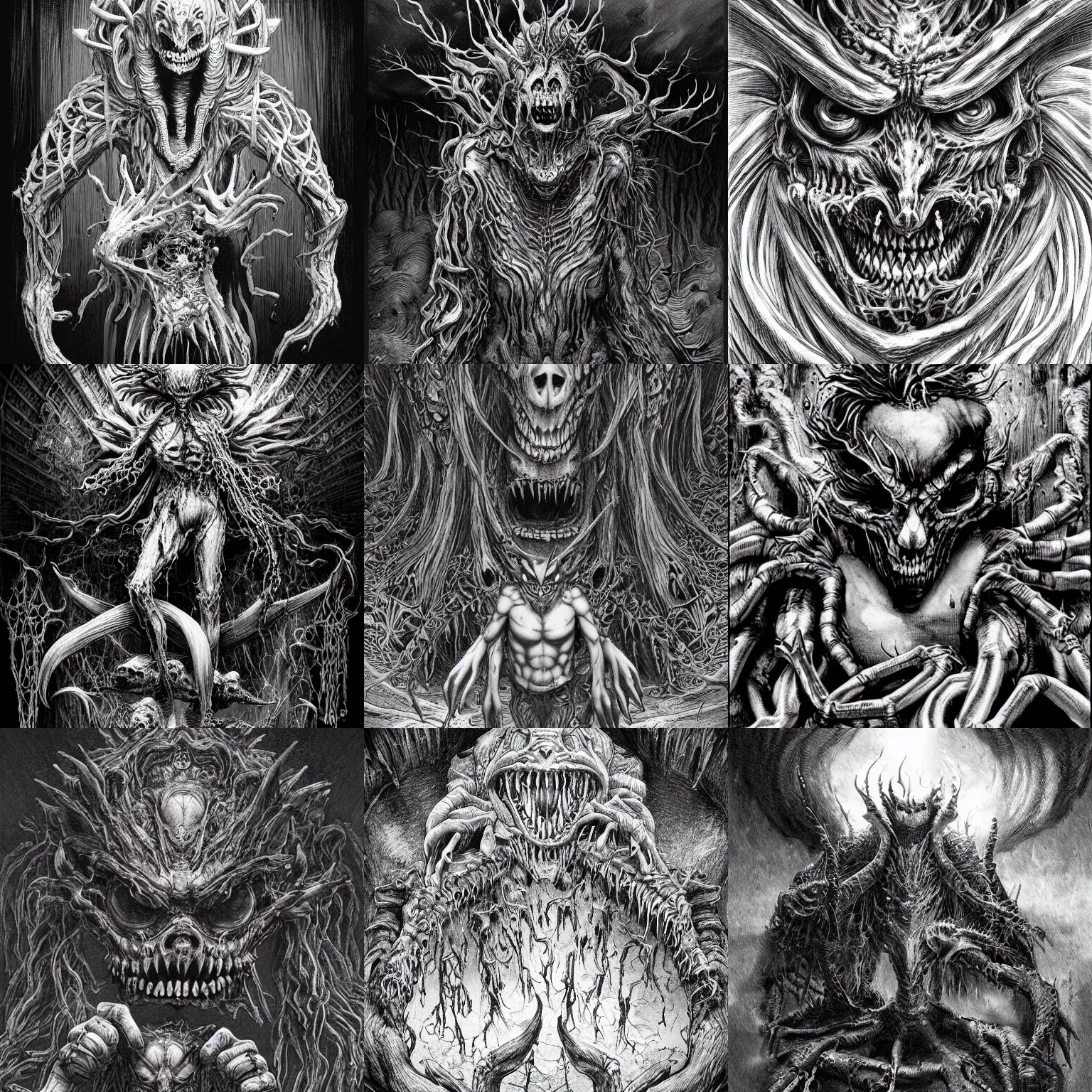 Prompt: a strange eerie magical scary creature in an eerie uncanny hell, transluscent neon, horror, concept art, detailed, intricate, award - winning, cinematic, by kentaro miura