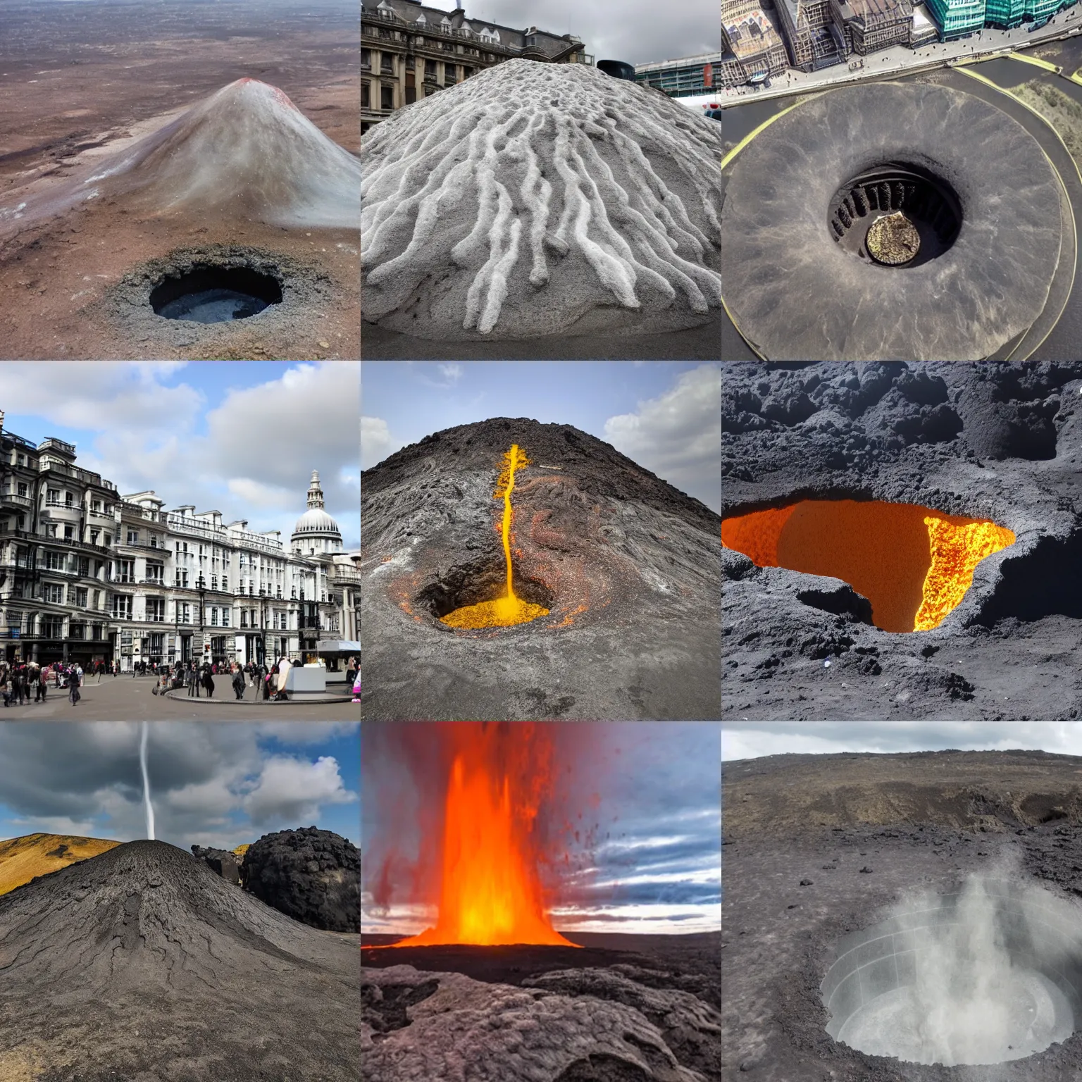 Prompt: Volcanic sulphur vent in London