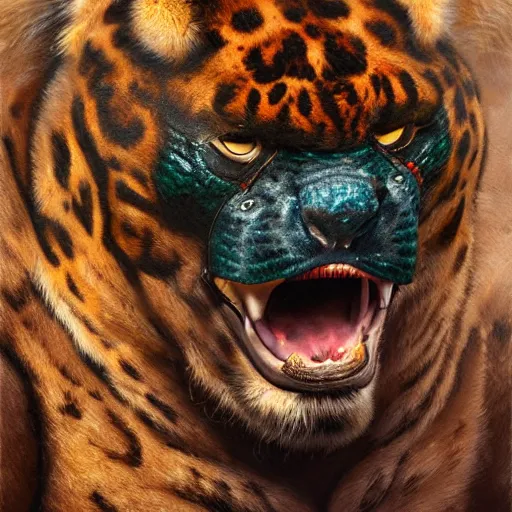 Image similar to Buff wrestler wearing a jaguar mask, closeup character portrait art by Donato Giancola, Craig Mullins, digital art, trending on artstation