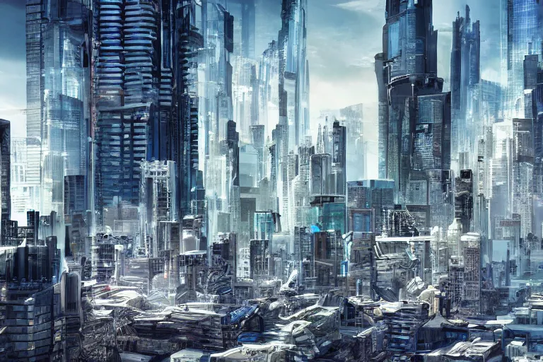 Image similar to A futuristic cybercity from street level, stunning composition, 8k maximum detail, award-winning photograph, professional staging.