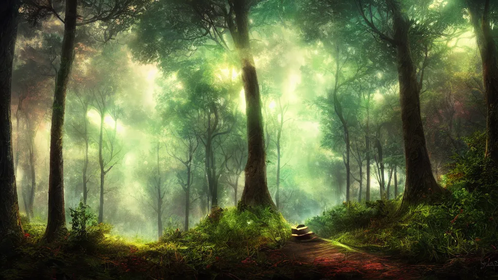 Prompt: Beautiful Summer storm in the woods” Beautiful Dreamscape, Digital art, concept art, detailed, lovely colors, Art station,3-D 4K, beautiful background, matte painting, ,